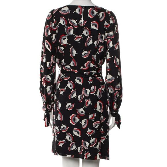 MILLY New York  💯 Silk Merlot Poppy Print Clemie Tie  Dress Size 12 Large - Picture 3 of 15